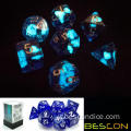 Bescon Super Glow in the Dark Nebula glitter Dice poliedrico da dadi set profondo, da dadi del gioco DND di novità che brillano di dadi a settentrionali